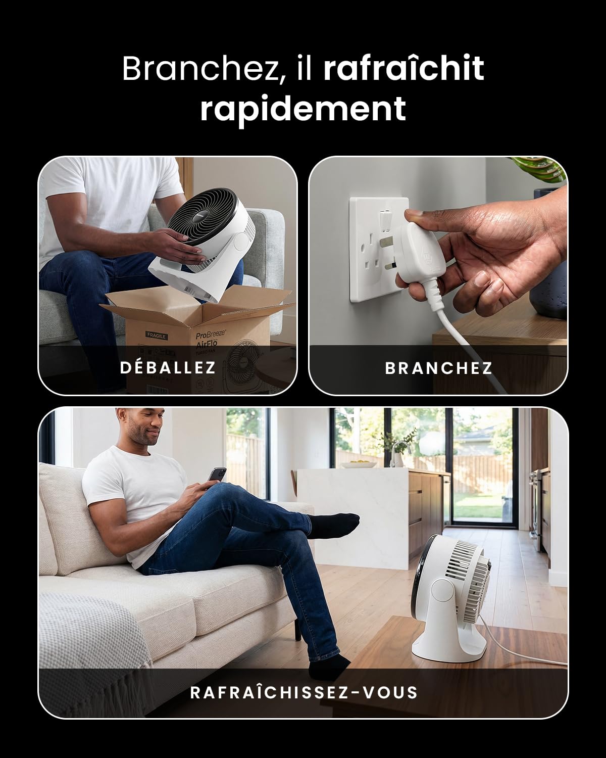 Pro Breeze AirFlo Mini Turbo – Ventilateur de Bureau Silencieux Ultra Puissant, 3 Vitesses, Inclinaison 90°, Ventilateur Compact pour Chambre, Bureau & Maison, Rafraîchissement Instantané