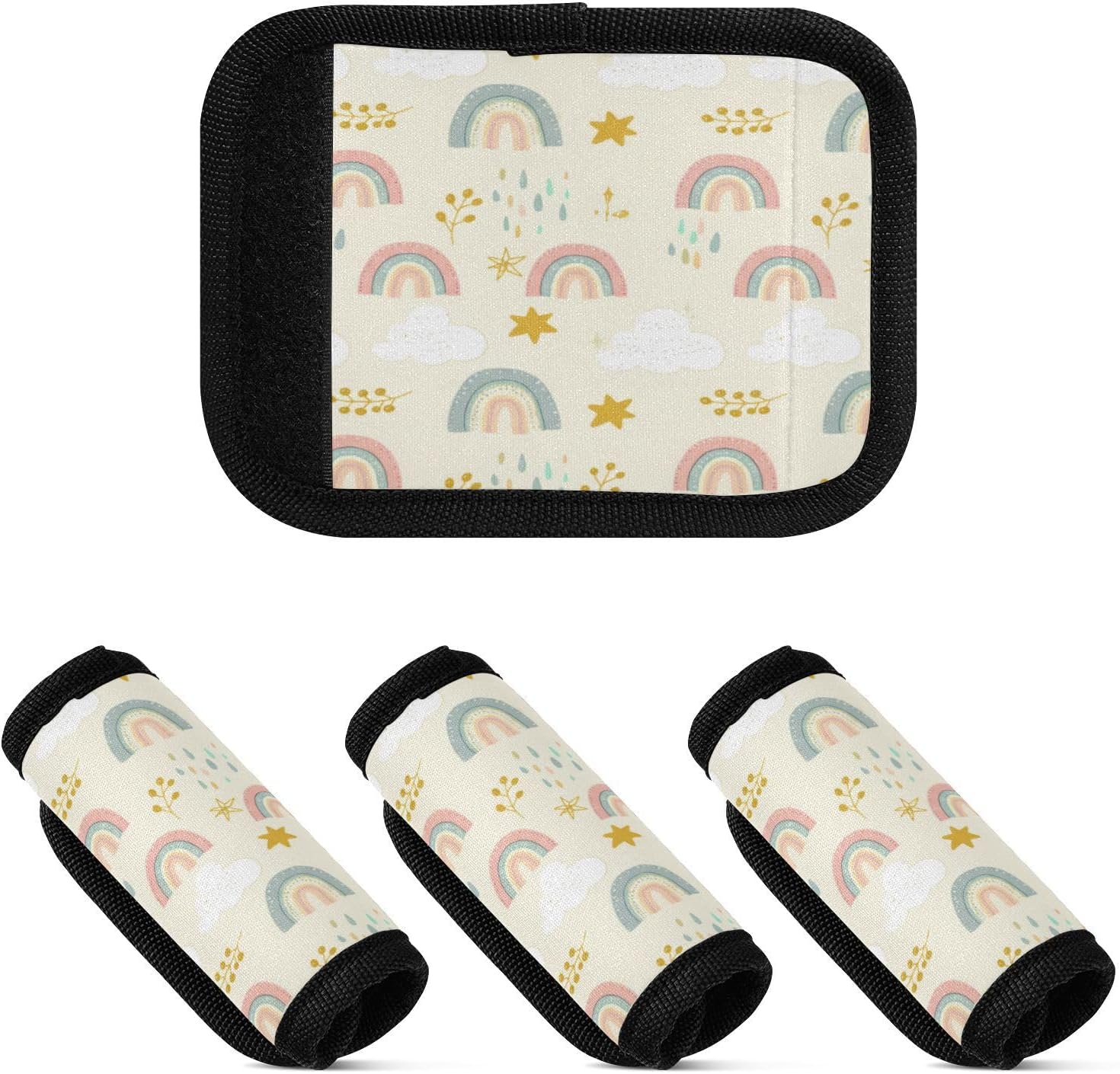 Rainbow Luggage Handle Wraps, Neoprene Suitcase Handle Covers with Info Tag, Quick-Identify Detachable Travel Accessories for Suitcase, Bags, 4 Pack