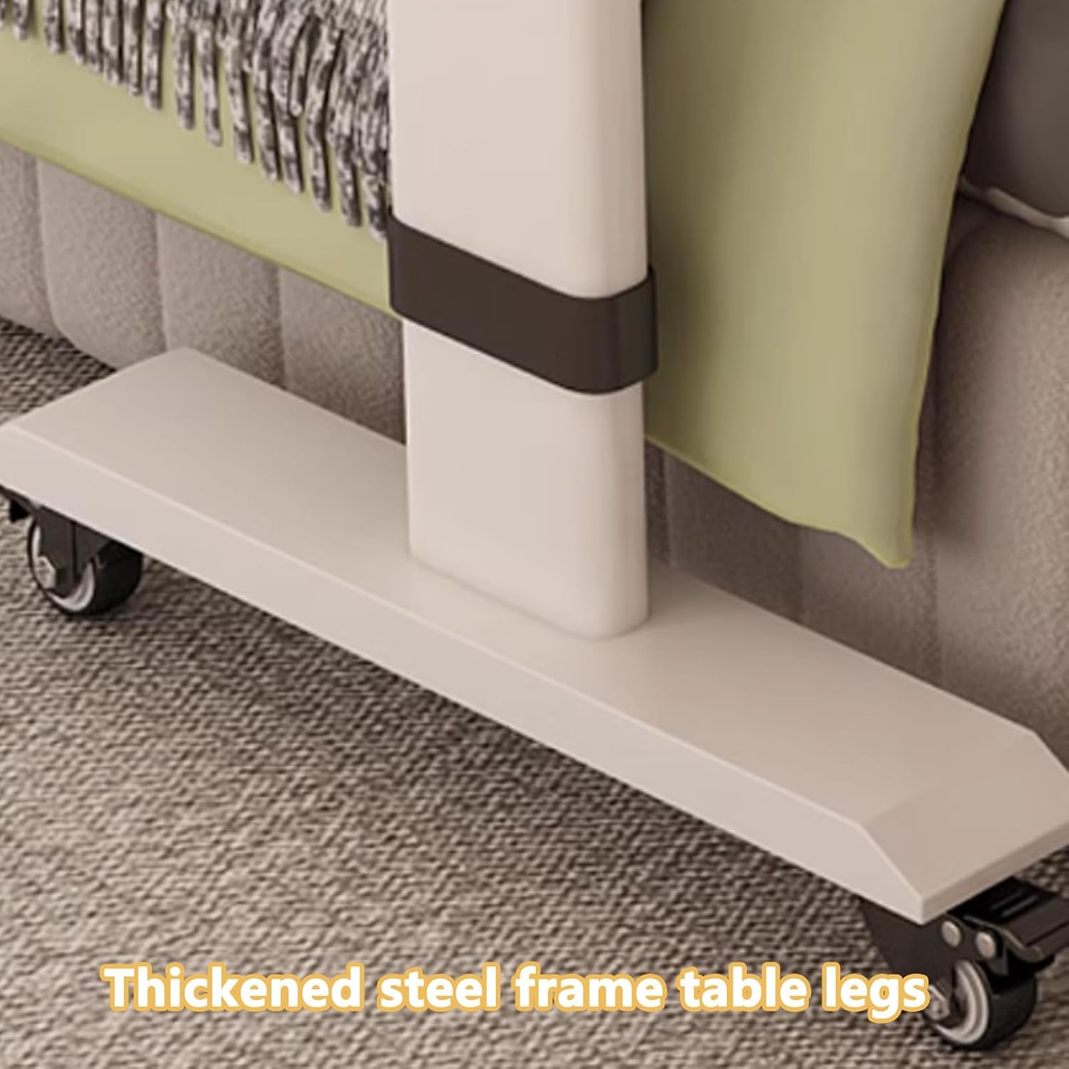 Movable and Adjustable Lazy Bed Table, Overbed Table with Wheels, Rolling Overbed Bedside Desk with Raised Baffle and Spacious Desktop, for Home and Hospital(Natural+White,230cm/90.5in)