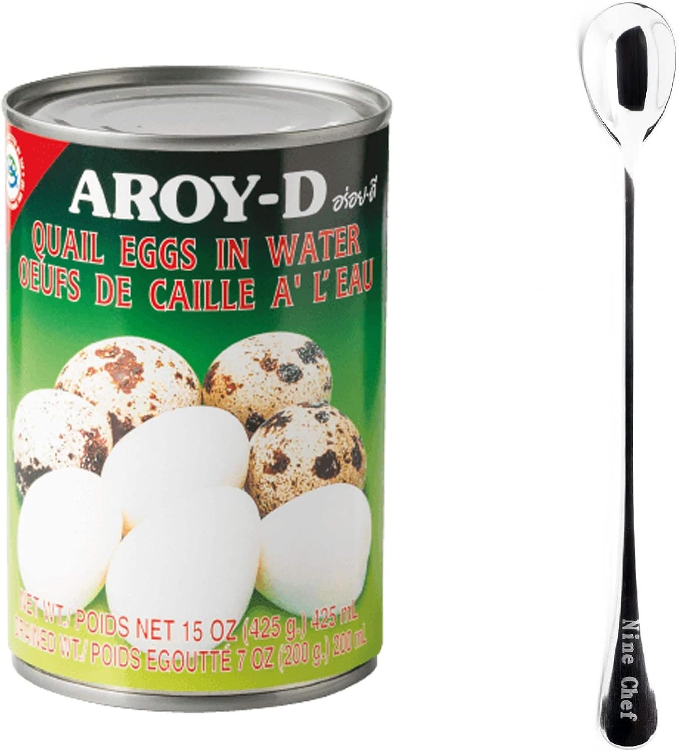 Aroy-d CAN Food plus Ninechef Long Handle Spoon (Quail Eggs, 6 Pack)