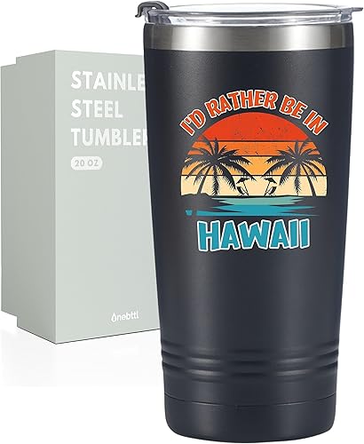 Onebttl Regalos hawaianos, vasos aislados de acero inoxidable con tapa y popote, regalos divertidos para hombres, mujeres en Navidad, cumpleaños