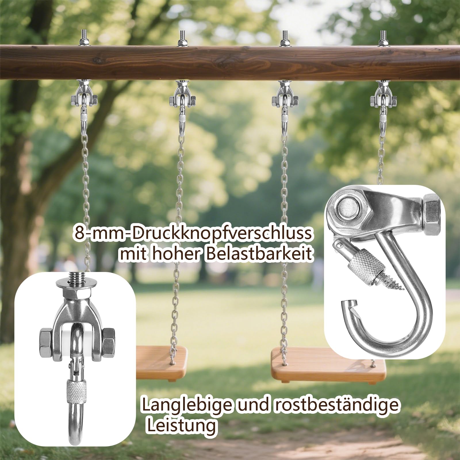 2er Schaukelhaken Karabiner für Müheloses Aufhängen 180°,Hängematte Befestigung Edelstahl Holzbalken M10 Betondecke Aufhängung Hängesessel,227kg Tragkraft für Spielplatz Schaukel Yoga Sandsäcke