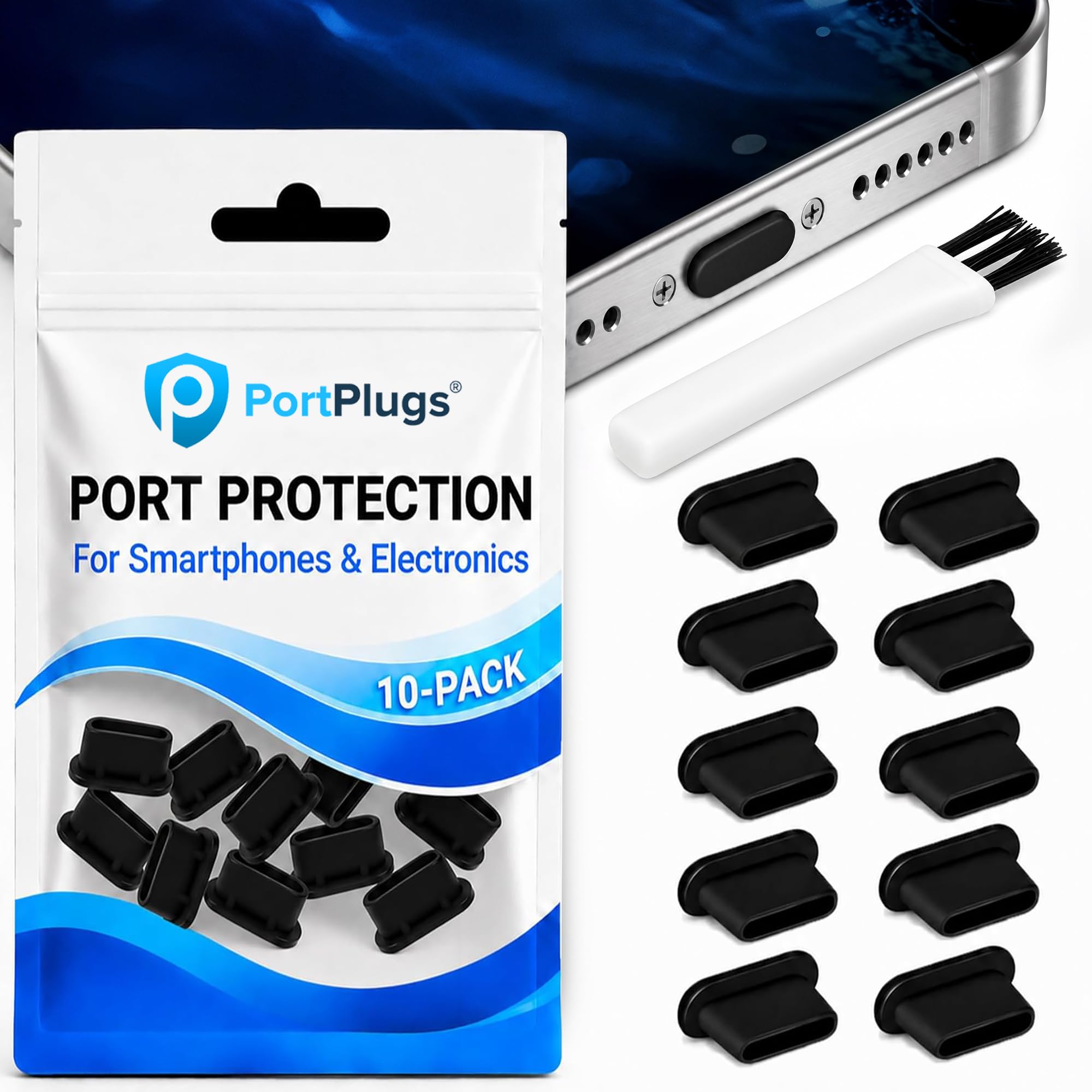 portplugs USB-c Anti Staub Stecker – Präzision designt Abgerundete Silikon Plugs – Verteidigen Ihr USB Typ C Anschlüsse vor Schmutz, Staub und Spritzern, Black, 10 Pack