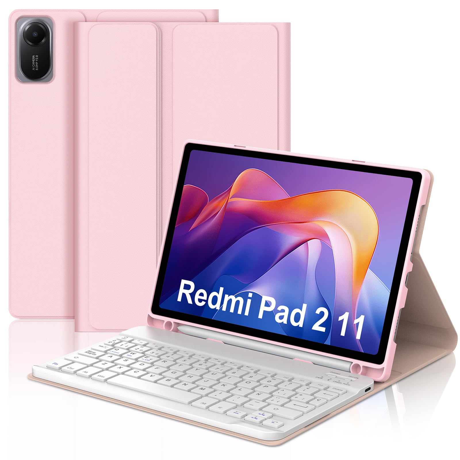 Teclado para Redmi Pad SE 11 funda protectora rosa soluciona escritura Ñ 8