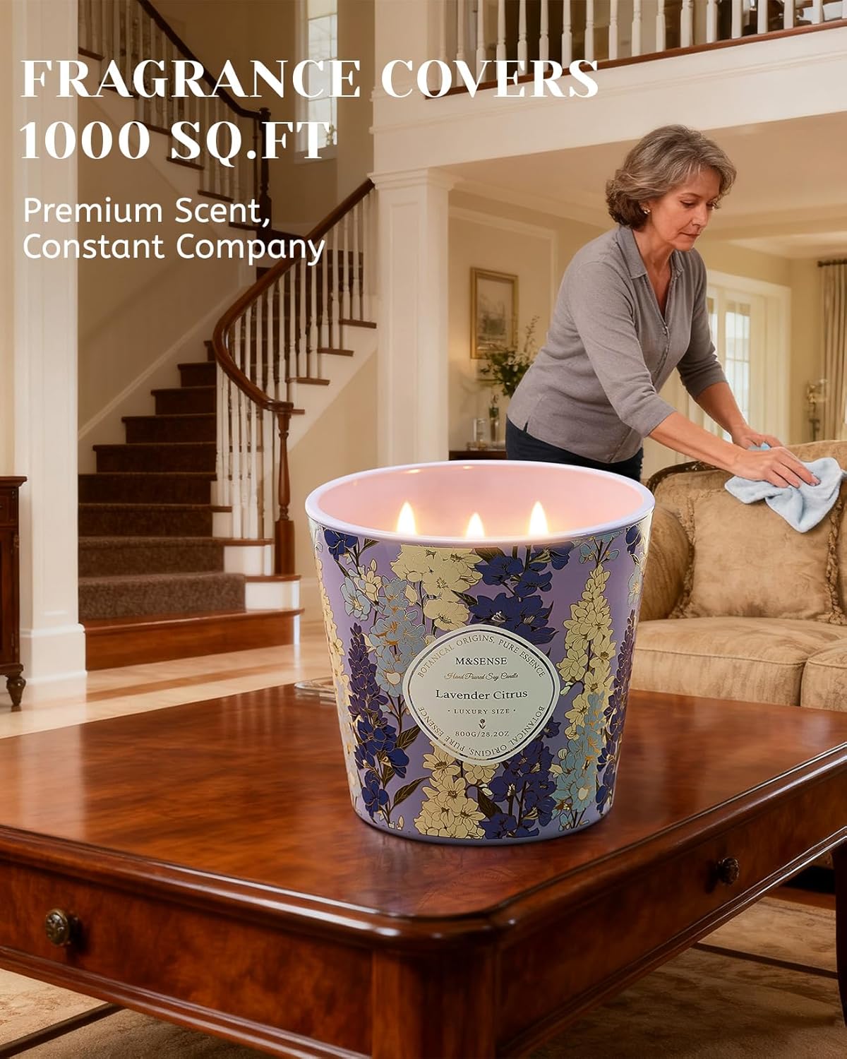 M&SENSE Lavender Citrus Scented Candle, 28.2oz 3 Wick Natural Soy Wax Large Candles, Long Lasting Clean Slow Burning No Toxic Décor for Home Relaxation, Romantic Dates & Gift-Giving - Image 6