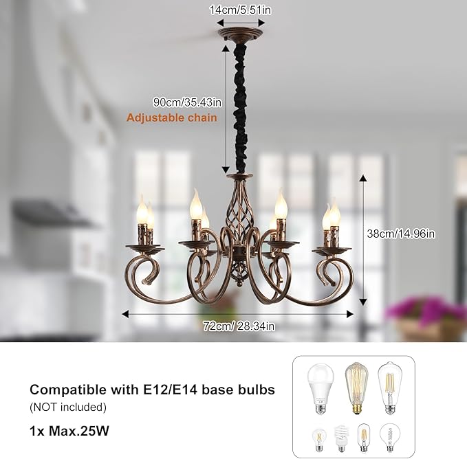 Ganeed Ganeed Rustieke kroonluchters Franse Land KroonluchterVintage Ijzeren Hanglamp Licht Broze 8 Lichten photo 3