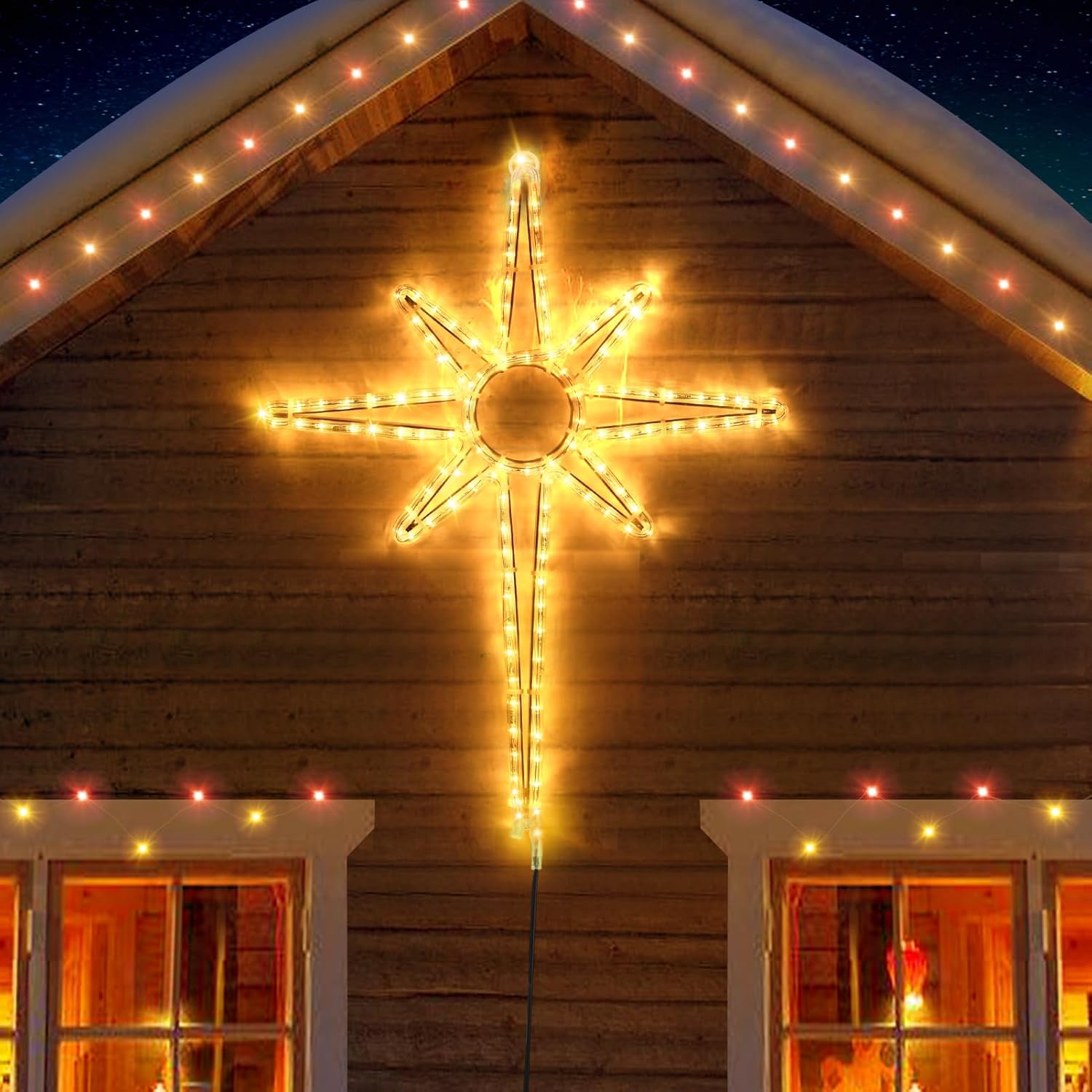 22'' Christmas Bethlehem Star Lights Outdoor Decorations - 128 LEDs Waterproof Window Lights with Timer, Plug in Hanging Xmas Lights for Party Bedroom Wall Decor