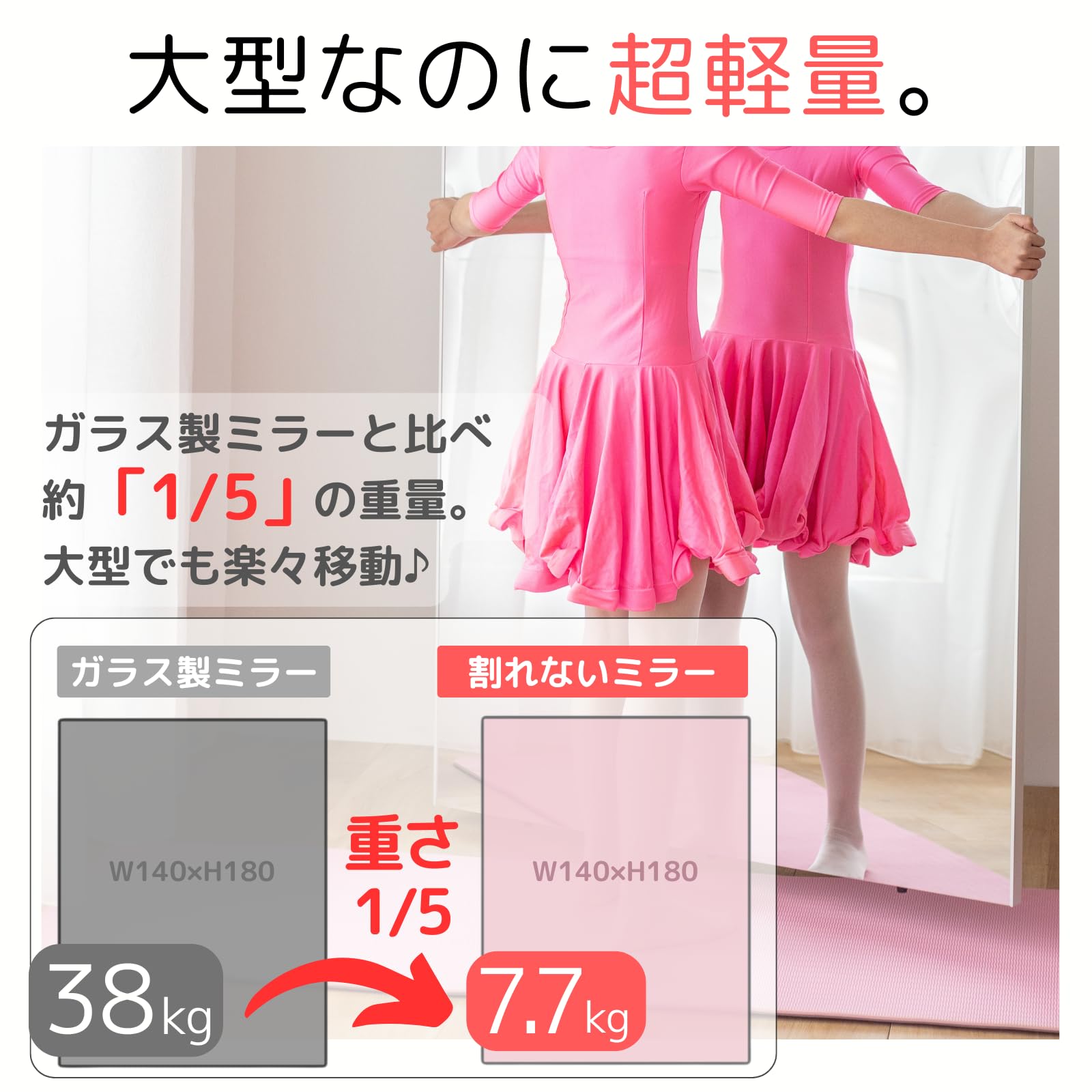 Amazon.co.jp: ofme 割れない軽量ミラー 高さ180cm×幅120cm 日本製 