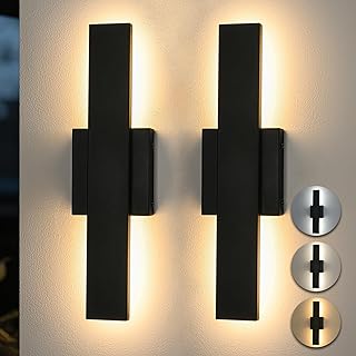 Black Outdoor LED Wall Light – 15.7 Inch Linear Exterior Sconce, Dimmabl...