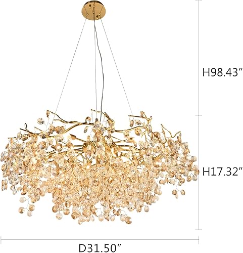 Miniatura 43 de Candelabro moderno de rama de árbol, 47.24 pulgadas, ramas de árbol de dinero, lámparas de cristal dorado, accesorios de iluminación colgantes