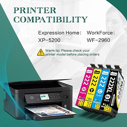 Miniatura 2 de Cartuchos de tinta 222XL para Epson 222XL remanufacturados para Epson Expression Home XP-5200 Workforce WF-2960 Impresora para Epson 222XL Cartuchos