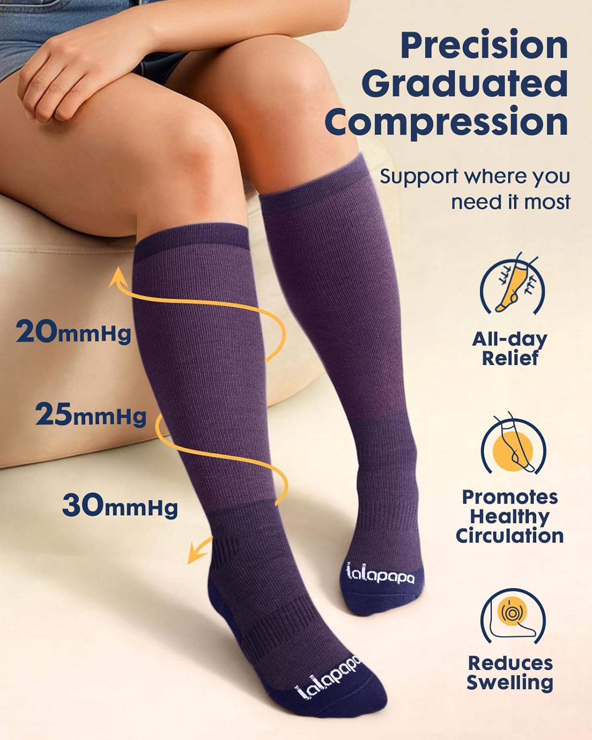 Comfortable Cotton Compression Socks for Women Men - 20-30mmHg Breathable Arch Support Socks for Flying Nurse - Image 3