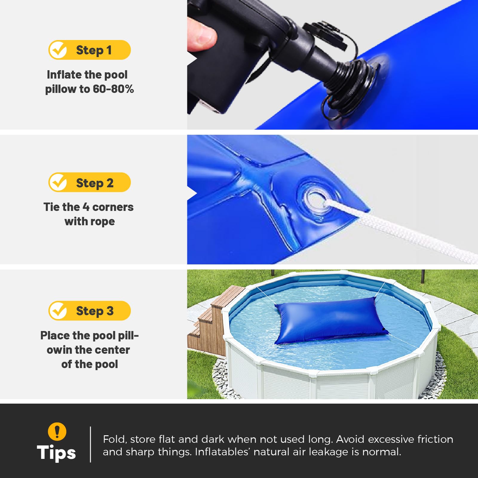 Cojín de Piscina XXL de Invierno, Rectangular, 120 x 450 cm, cojín de Aire para Resistente a Las heladas, Cloro para Redondas y rectangulares, cojín de Piscina con válvula de