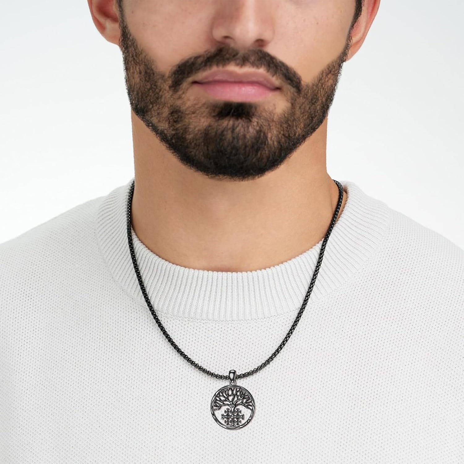 SIMONLY Cross Necklace 925 Sterling Silver Tree of Life/Jerusalem Cross Necklace Crucifix Pendant Religious Jewelry Christmas Thanksgiving Gifts for Men Women - Image 3