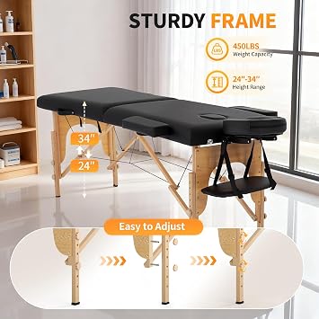 BestMassage Massage Bed Portable Massage Table 24 inch Wide Lash Bed Height Adjustable 2 Folding Spa Table with Non-Woven Bag for Spa Footmassage Facial CareSpa Tattoo