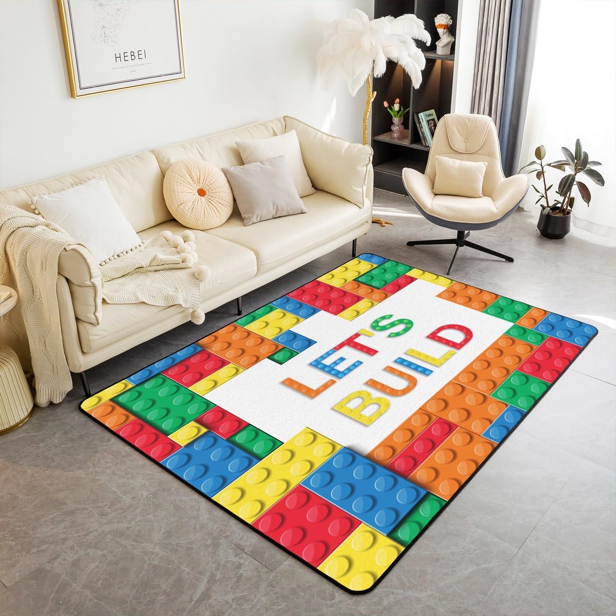 Homemissing Nadruk klocków dywan do salonu 150 x 200 cm dzieci cegła style akcentujący dywan dla chłopców nastolatków kolorowa mata podłogowa dla chłopców kochanka dywan dekoracyjny