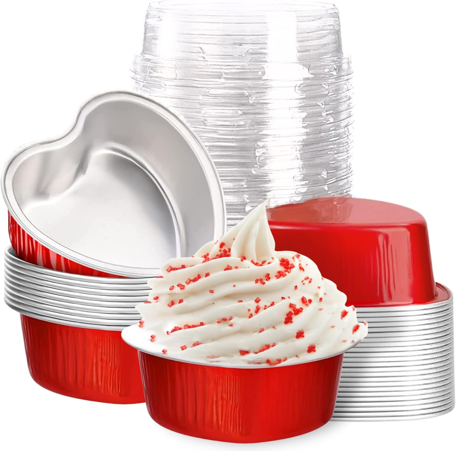 KitchenDance Disposable 8 Oz. Aluminum Cake Cups – Black & Gold With Lids, Oven & Freezer Safe (100 Pack) - View #3