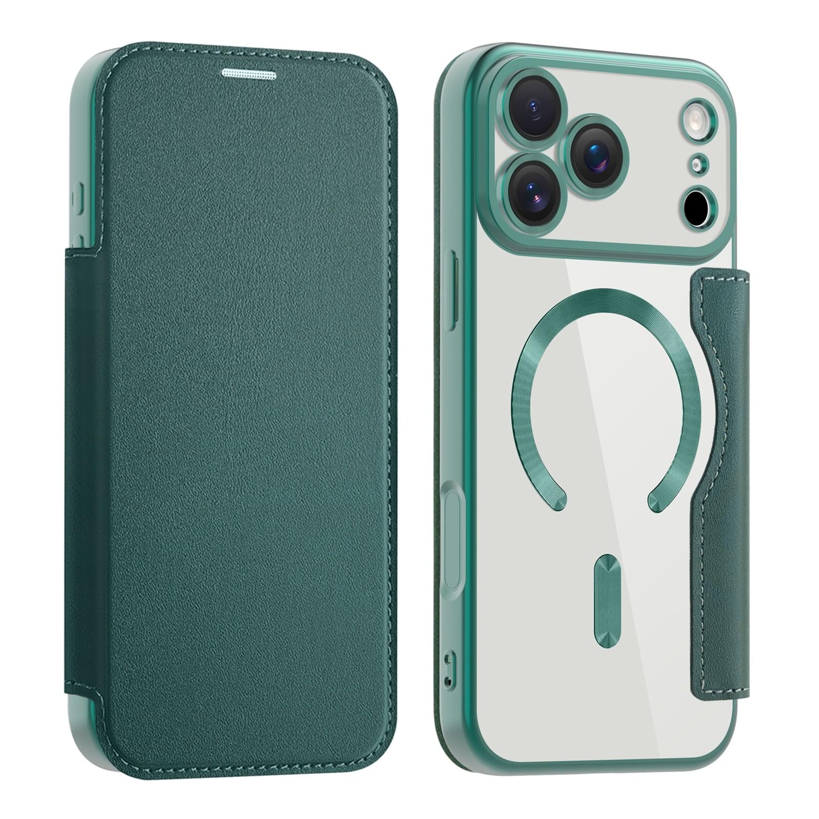 Étui rigide iPhone 14 Plus anti rayure étui vert foncé à clapet magnétique - 7