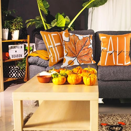 Miniatura 7 de 4 fundas de almohada de otoño de 18 x 18 pulgadas, diseño de calabaza y hojas de arce, fundas de almohada para Acción de Gracias, sofá, exterior,