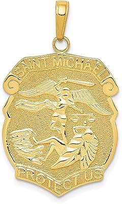 14k Yellow Gold Large Saint Michael Protect Us Medal Necklace Pendant Charm Religious Patron St Fine Jewelry For Women Gifts For Her