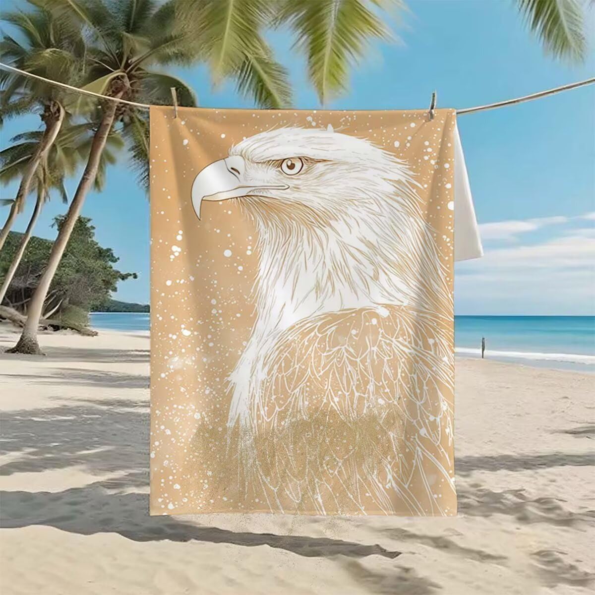 Telo Mare XXL 220x100cm/35x70cm, 2 Set Telo Mare Microfibra Aquila Asciugamano Palestra Uomo, Antisabbia, Leggero, Asciugatura Rapida, Teli da Spiaggia Grandi Accessori per Camping Natation Yoga B-60