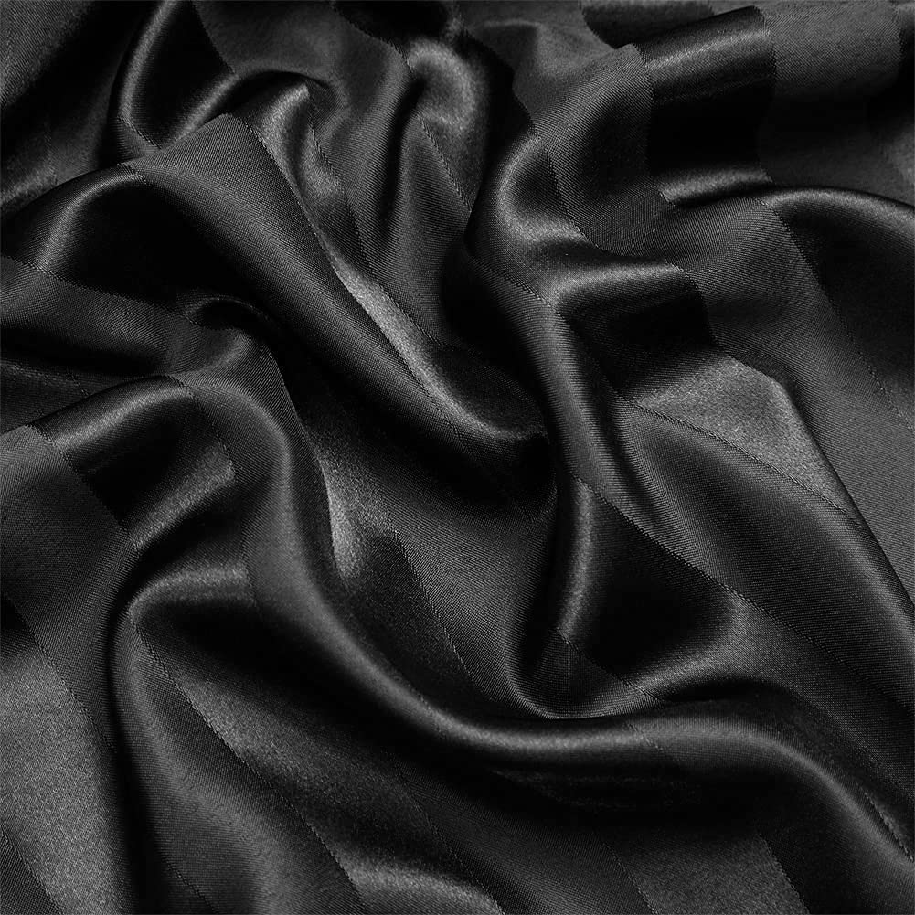 Juego de ropa de cama, negro, 240 x 260 cm, para adultos, satén, a rayas, para cama doble, satén, negro, monocolor, seda, lisa, brillante, juego de ropa de cama con cremallera y 2 fundas de almohada
