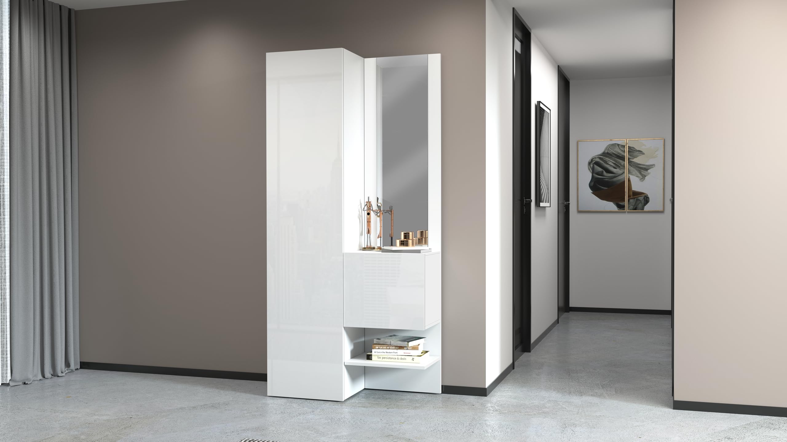 Web Convenienza - Mobile Ingresso Specchiera Moderna - Made in Italy - Collezione Harmony - Mobile Specchio con Scarpiera 2 Piani - Struttura Bianca per Soggiorno (INGRESSO MOBILI)
