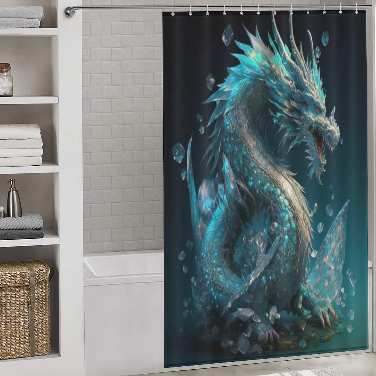 Rideau de douche dragon en polyester premium imperméable et lavable pour baignoire élégante