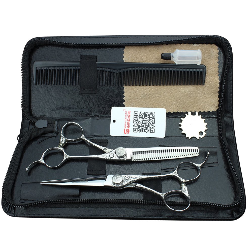 Ciseaux de coiffure ergonomiques 15,2 cm motif rose contre la fatigue