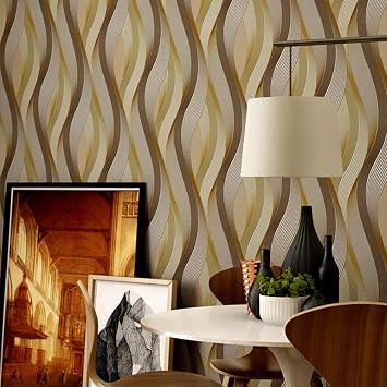 Q QIHANG 1.73 W x 32.8L KTV Cabaret Box Modern 3D Glitter Wave Embossed Bedroom TV Background PVC Non-Pasted Wallpaper Brown Color