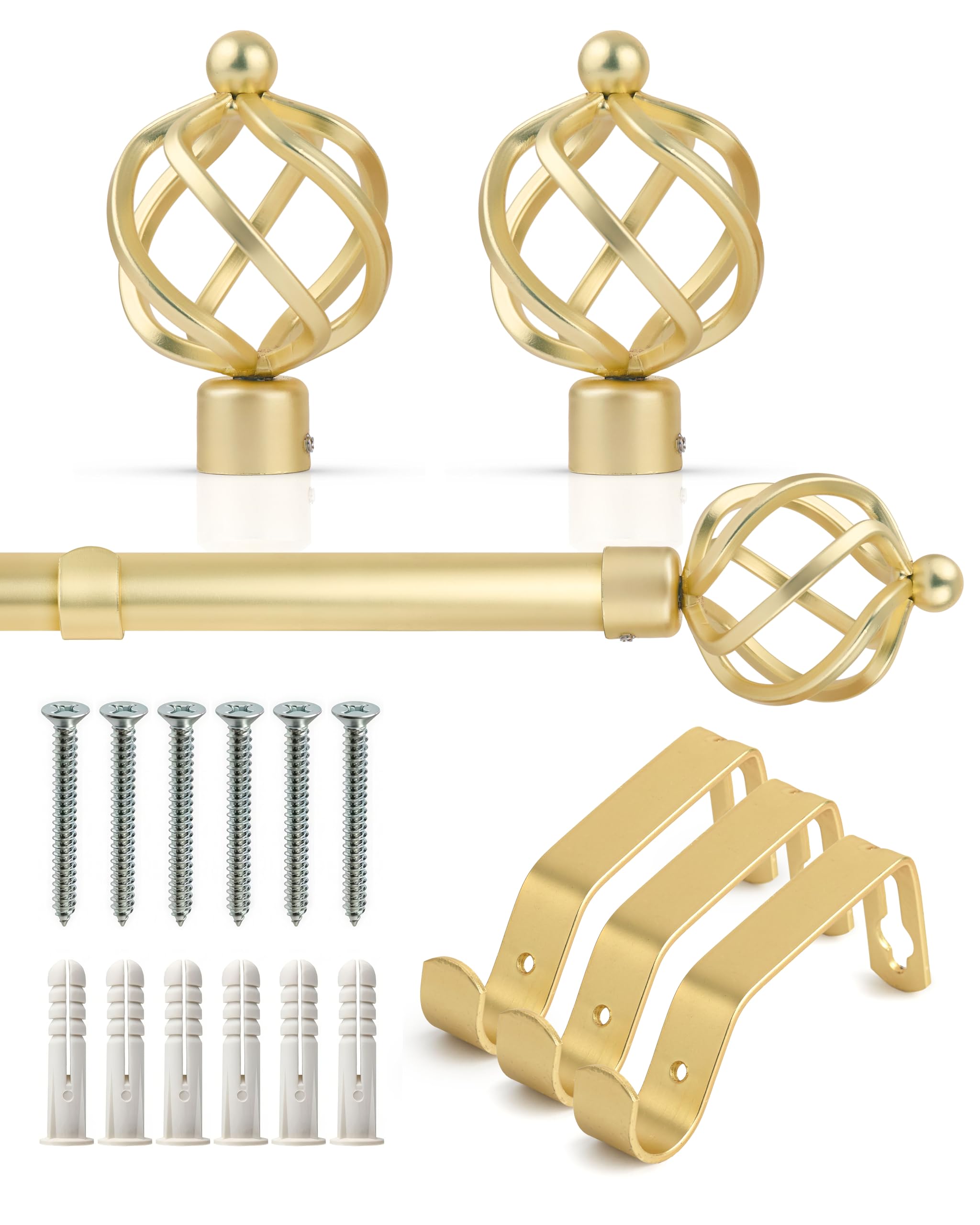 Emma Barclay Matt Gold - Metal Sliced Extendable Curtain Pole With Finials Brackets & Fittings Sets 16-19Mm In Matt Gold Metal Curtain Poles For Eyelet Curtains Rod - Metal Sliced Collection 1.6M - 3M Matt Gold