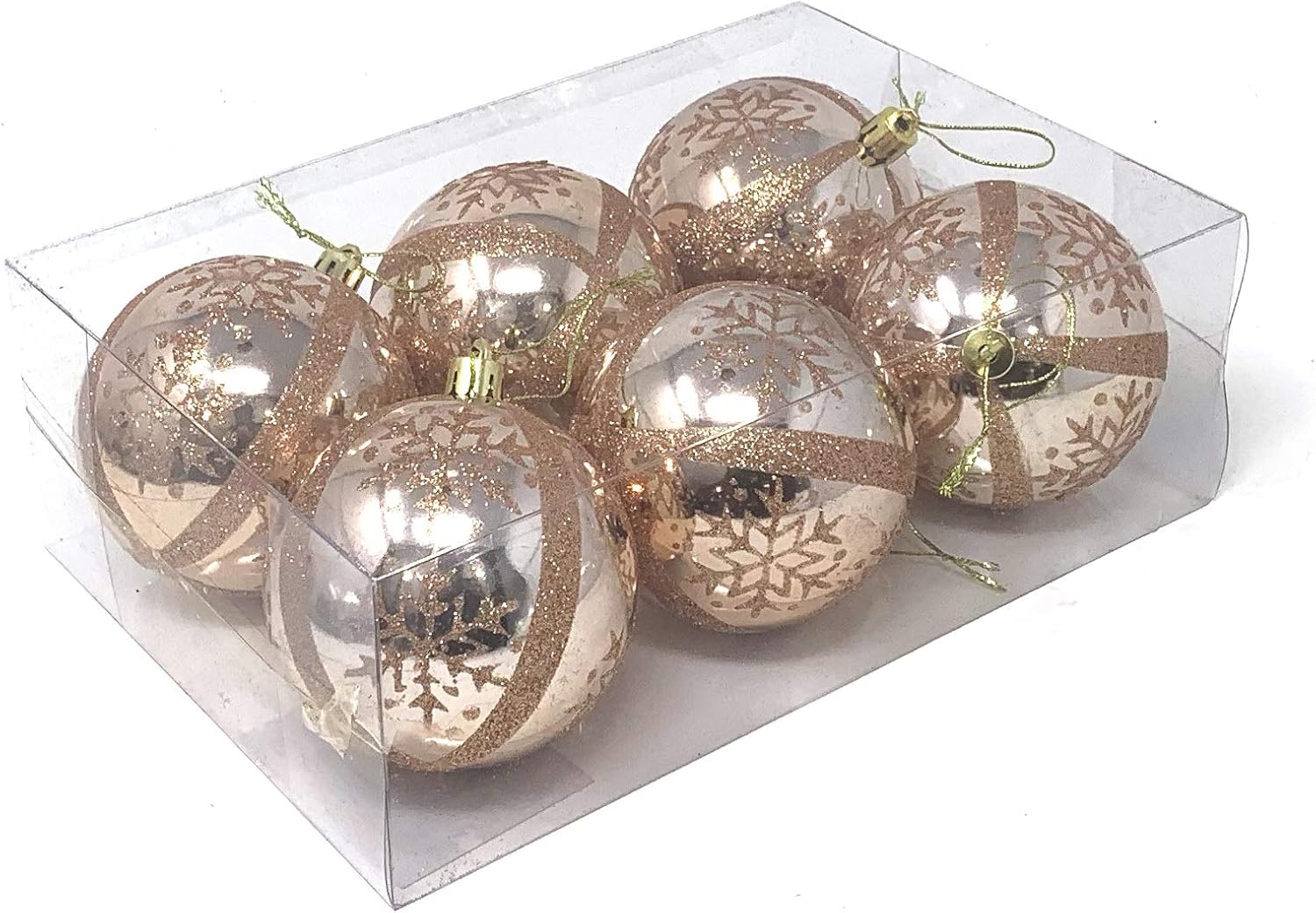 Allgala 6-PK 3 Inch Luxury Glitter Rich Decoration Christmas Tree Ornament Balls-Rose Gold-XB93107