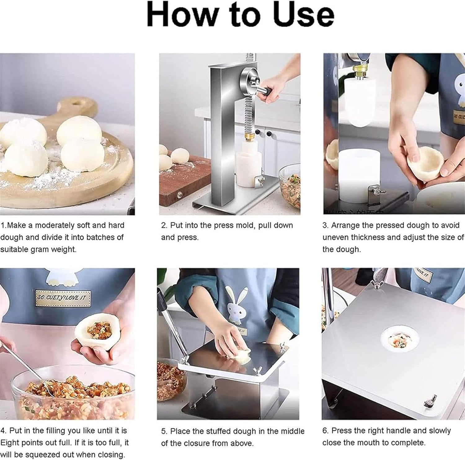 Baozi Maker, Semi-Automatic Bun Making Machine, Steel Chinese Bao Making Mold,DIY Pastry Pie Steam Bun Dumpling Maker Mould Cooking Tool Sets