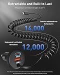 90W iPhone 17 16 Chargeur de voiture USB C Charge rapide avec 4FT Coiled USB-C Câble Adaptateur d'éclairage pour téléphone de type C, Chargeur ultra rapide pour iPhone 17 16 15 Pro Max iPad Android, Portable & Tidy