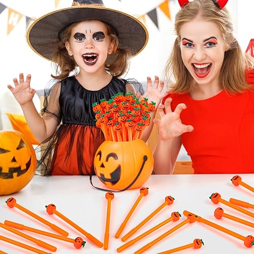 Miniatura 6 de FFNIU 30 bolígrafos de tinta de gel de Halloween, lindos bolígrafos de cabeza de calavera en forma de calabaza, 0.020in a granel negro para