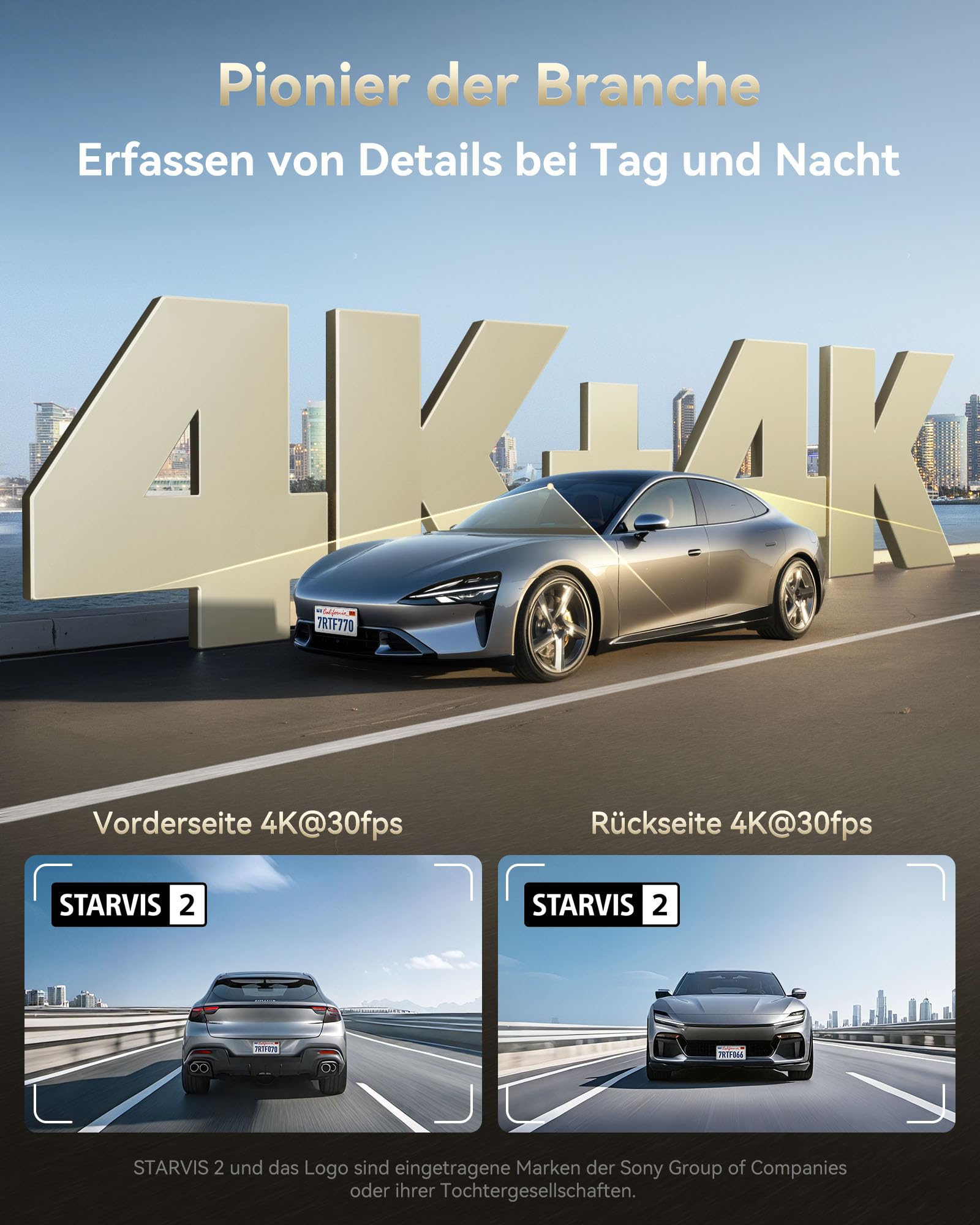 REDTIGER Dual 4K Dashcam Auto mit 128 GB eMMC, STARVIS 2 IMX678 Dash Cam | Vorne Hinten mit Dual-HDR, Sprachsteuerung, 4-Zoll-Touchscreen, Integriertem 5,8-GHz-WLAN,GPS, HDR-Nachtsicht (F77 V1)