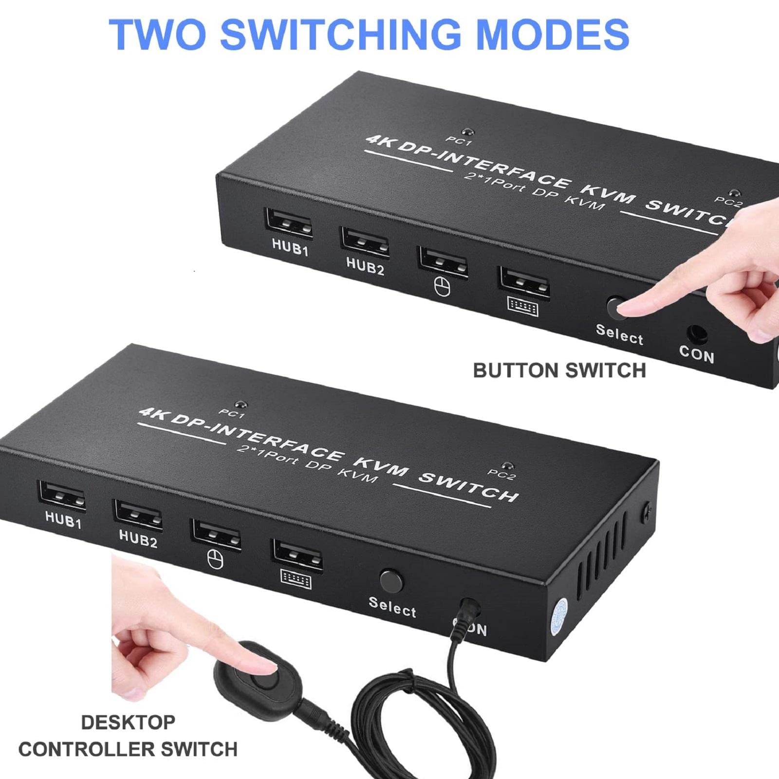 TECKEEN Commutateur KVM 2 en 1 sortie 4K HDMI Displayport 2 x 1, commutateur double moniteur HDMI pour PC, souris, clavier, imprimante