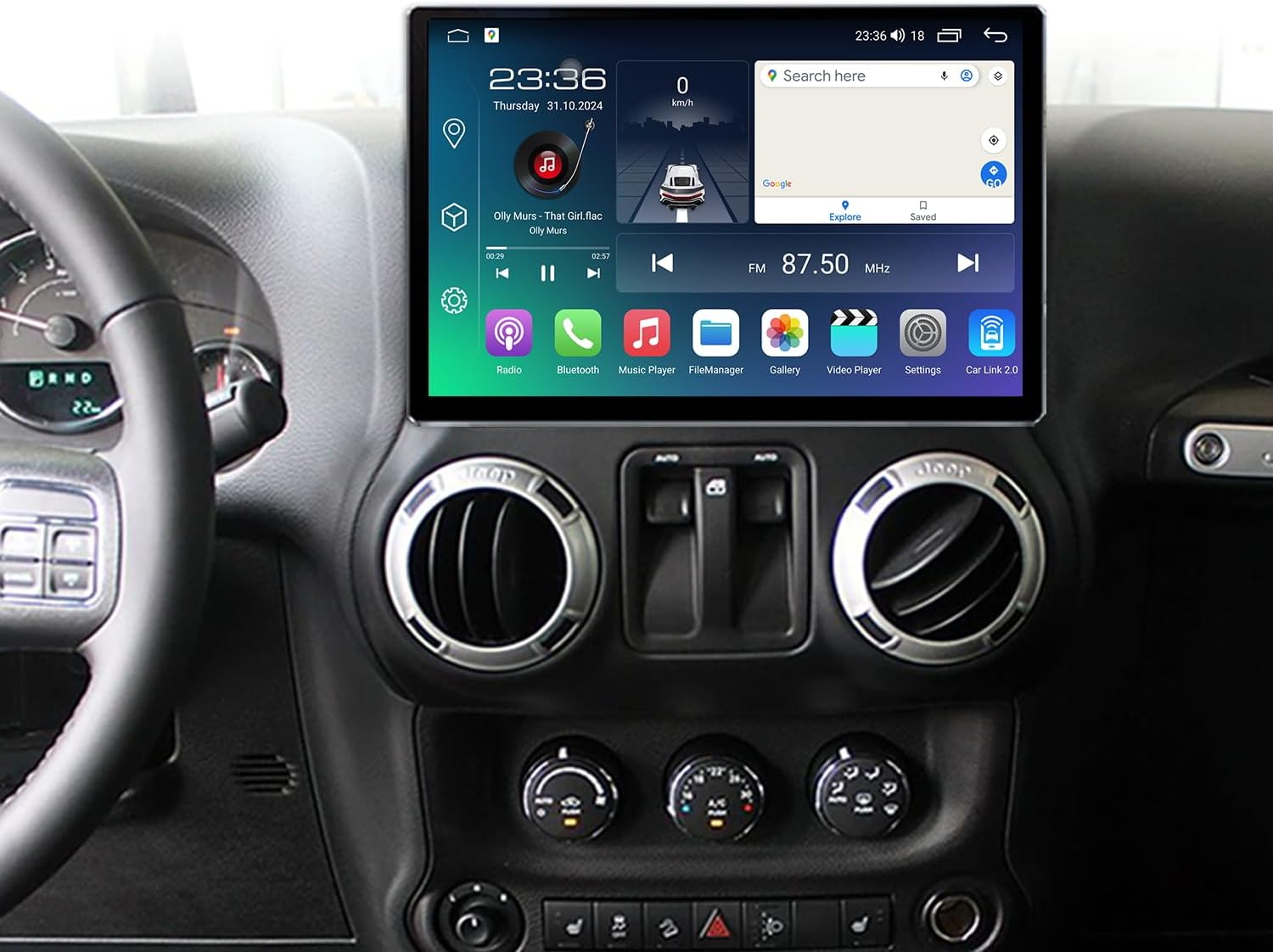12.5" Android Car Stereo for Jeep Wrangler 3 JK 2011-2017 Wireless Apple Carplay Android Auto Car Radio Bluetooth Head Unit QLED Touch Screen 1920x1200 GPS Navigation（4GB+64GB）