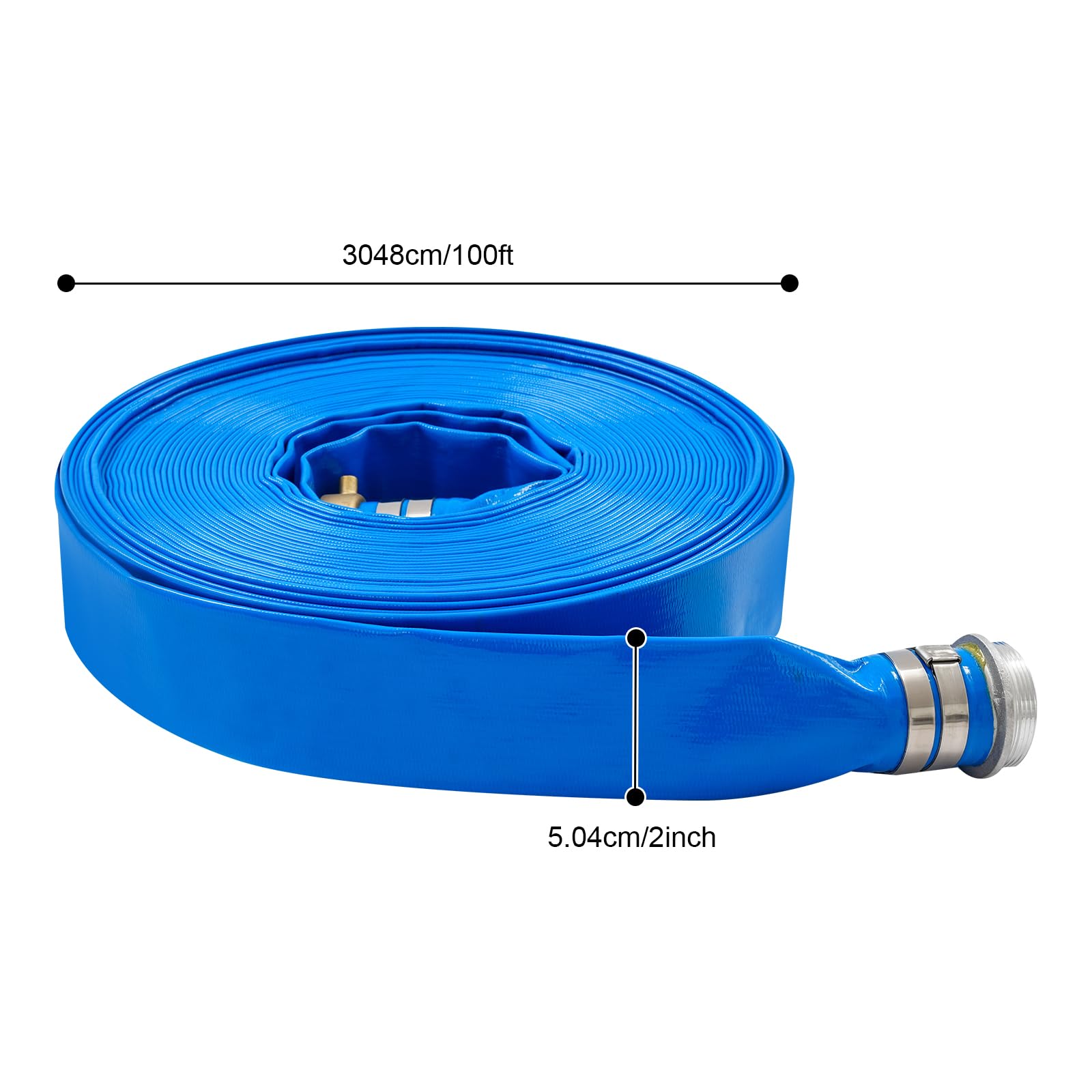 Manguera plana de 2 pulgadas x 100 pies (30 m) – Manguera de construcción para bomba sumergible, manguera de drenaje de alta presión 90 PSI, riego de agricultura y jardín, manguera de PVC con