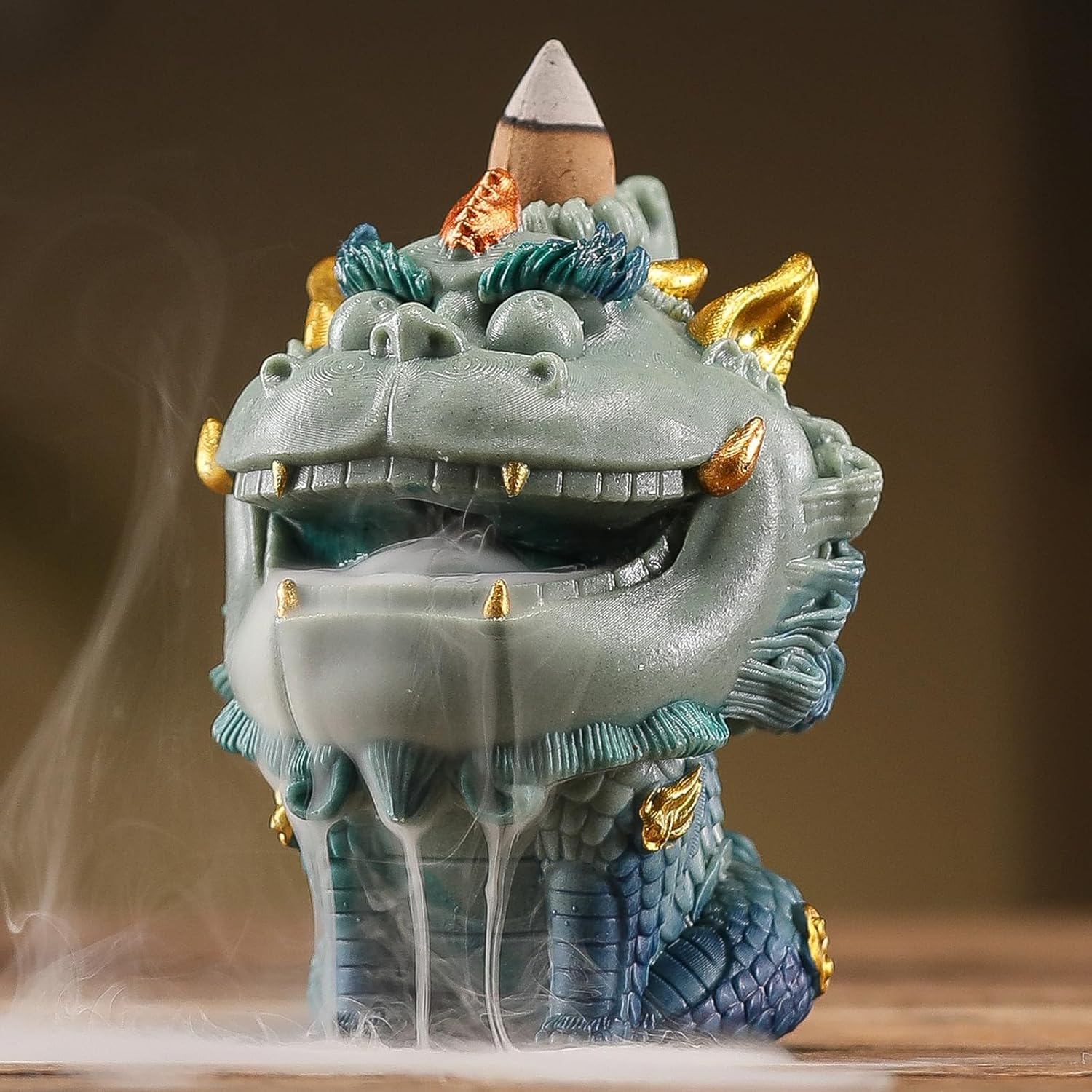 Backflow Incense Burner - Resin Tabletop Incense Holder for Cones, Fortune Dragon Statue Home Decor, Desktop Aromatherapy Ornament with Smoke Waterfall Effect for Living Room
