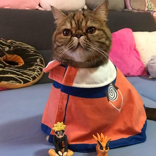Miniatura 5 de RELABTABY Disfraz de capa de gato de animé de Halloween, ropa para mascotas, cachorro cosplay, capa de ninja de felpa de Navidad, linda capa para