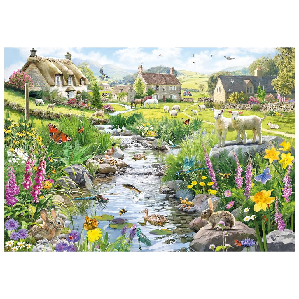 Wentwoth Puzzles en bois Bubbly Brook – Puzzle pour adulte de 250 pièces, pièces irrégulières à thème, The Macneil Studio Spring Wildlife Countryside – Bois provenant de sources durables et fabriqué