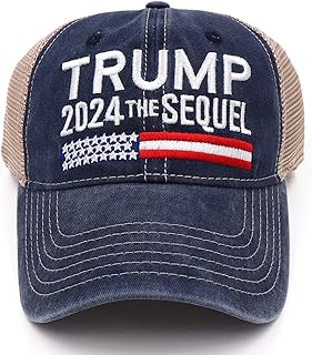 NDLBS Trump 2024 The Sequel Hat Campaign Rally Embroidered US Trump 2024 MAGA Hat Adjustable Baseball Trucker Cap
