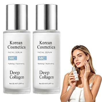 2026 Upgraded Korean Deep Collagen, Korean Skin Care Collagen Serum with Hydrolyzed Collagen, Sodium Hyaluronate & Vitamin E, Firming & Instant Hydration for Dry and Mature-Looking Skin 2 Bottles