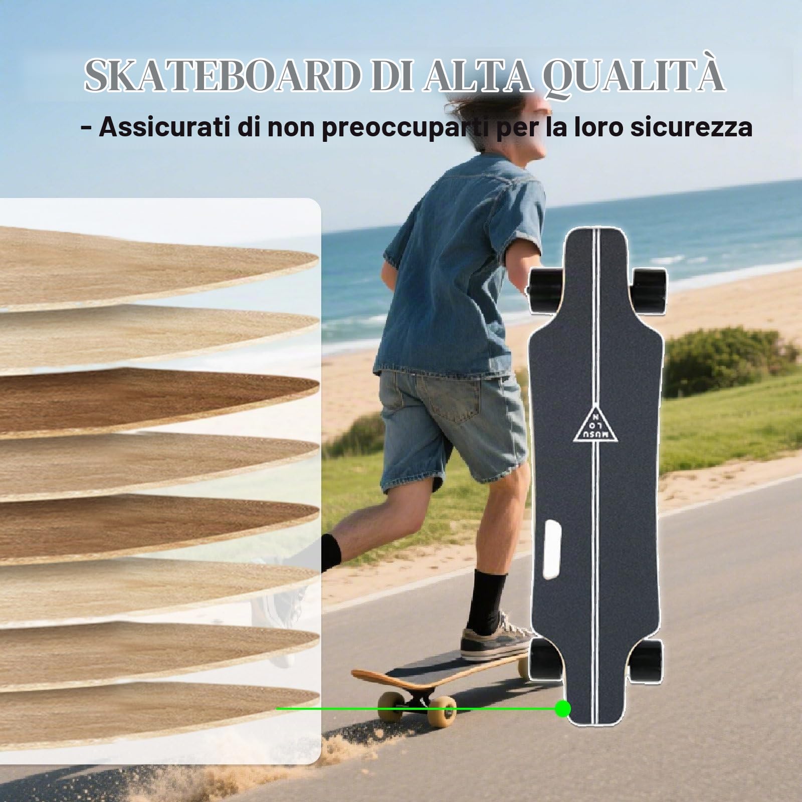 Skateboard Elettrici - Motore Brushless Da 700 W, Tavola In Acero A 7 Strati, Carico Massimo Di 330 Libbre, Cruiser Board Motorizzato, Autonomia Di 15-30 Km (Opzionale)