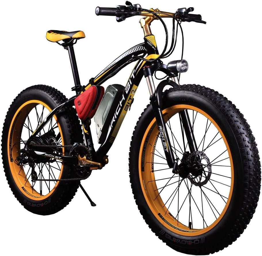 RICH BITยฎ TP012 Electric Fat Bike Mountain Bicycle Snow Bike Cruiser Ebike 1000 Watt Motor 48V 17Ah Lithium-ion Battery 26'' 4.0 inch Fat Tire Suspension Fork Yellow