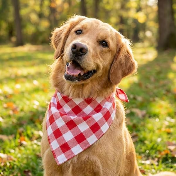 Dog Bandanas 1 Pack; Cotton Linen Red Bandana Checkered for Large Dogs; Soft Breathable Dog Accessories; Holiday Dog Apparel & Accessories - 3