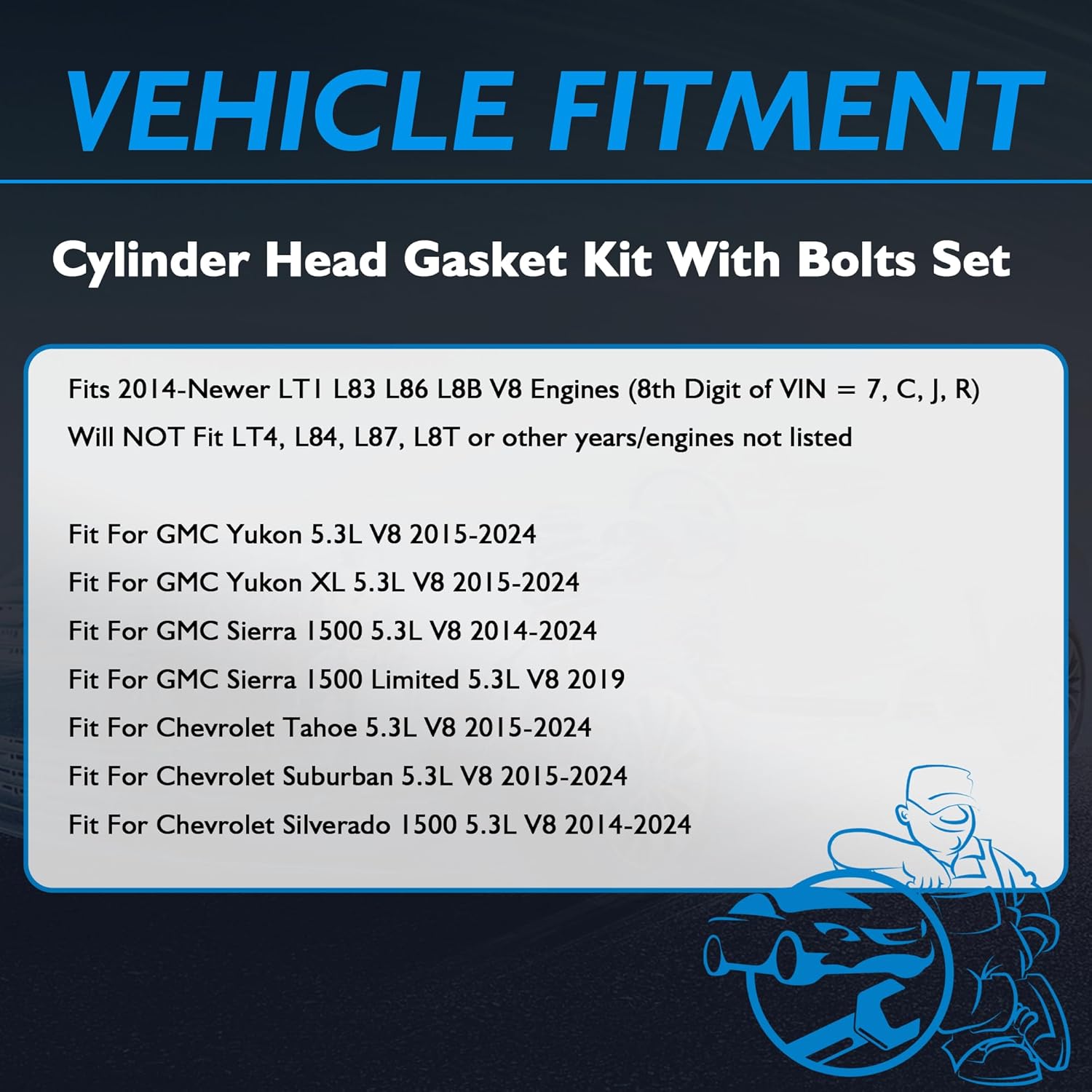 HS26744PT ES73121 Engine Cylinder Head Gasket Kit W/Bolts Set Fit For GM 5.3L LT1 L83 L86 L8B V8 Engines Fit For Chevrolet Suburban Silverado 1500 Tahoe GMC Yukon XL Sierra 1500 5.3 V8 GAS 2014-2024