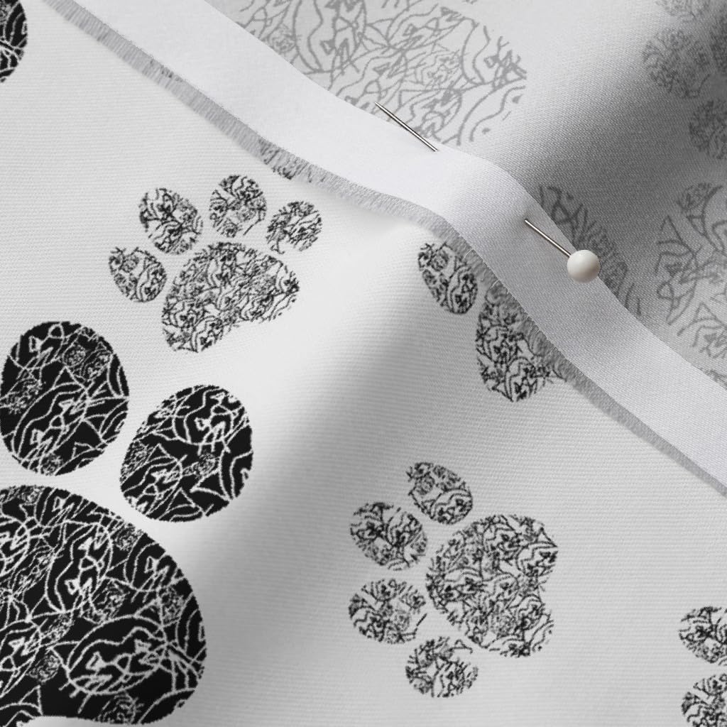 Spoonflower Fabric - Cats Paws Black White Animals Paw Prints Cat Printed on Organic Cotton Sateen Fabric by The Yard - Sewing Quilting Apparel Home Decor