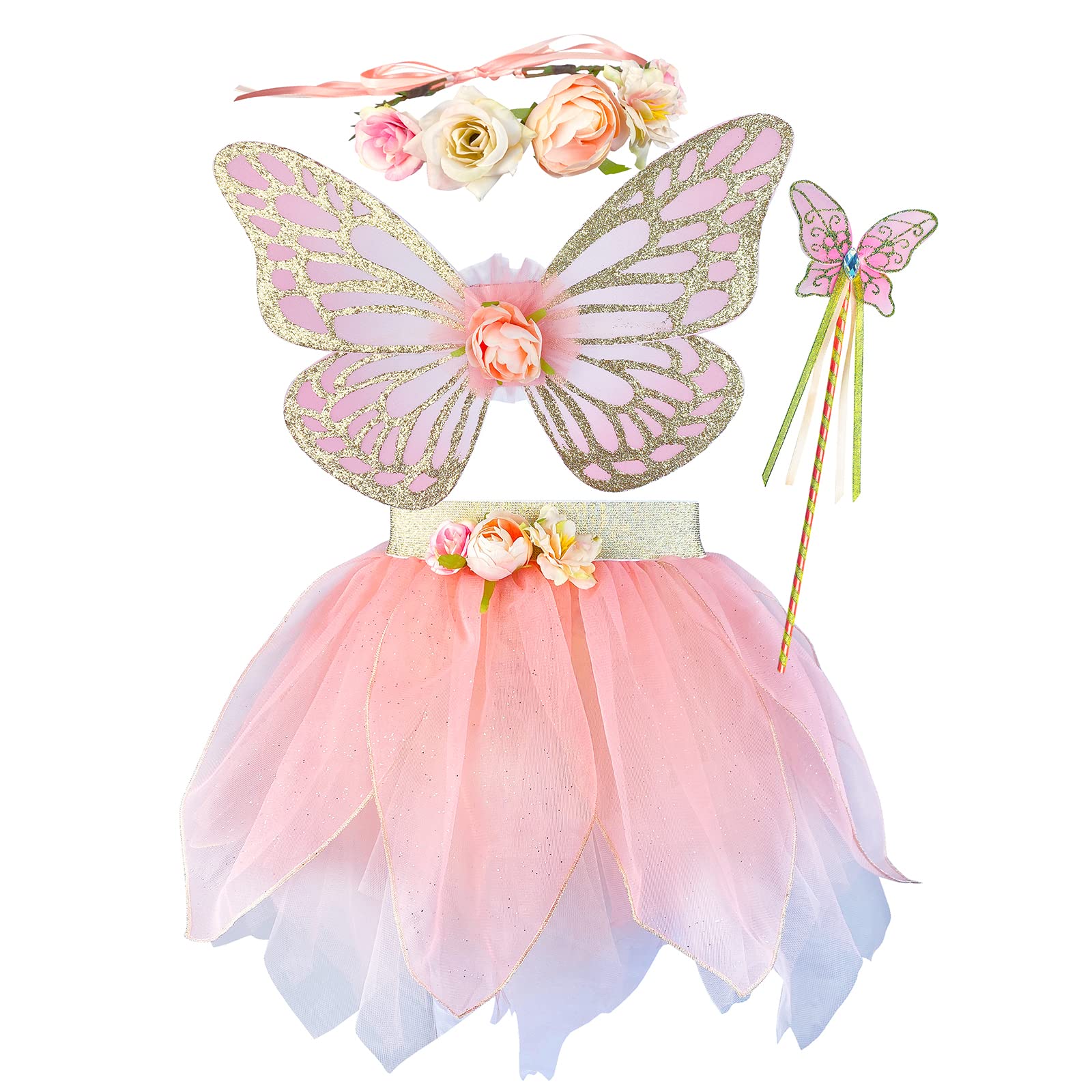 Photo 1 of ***STOCK PHOTO IS NOT CORRECT SEE LIVE PHOTO**** MDJDLPARTY Girls Fairy Costume Set with Butterfly Wings Tutu Wand and Halo Headband (Pink, 3-5 Years old)